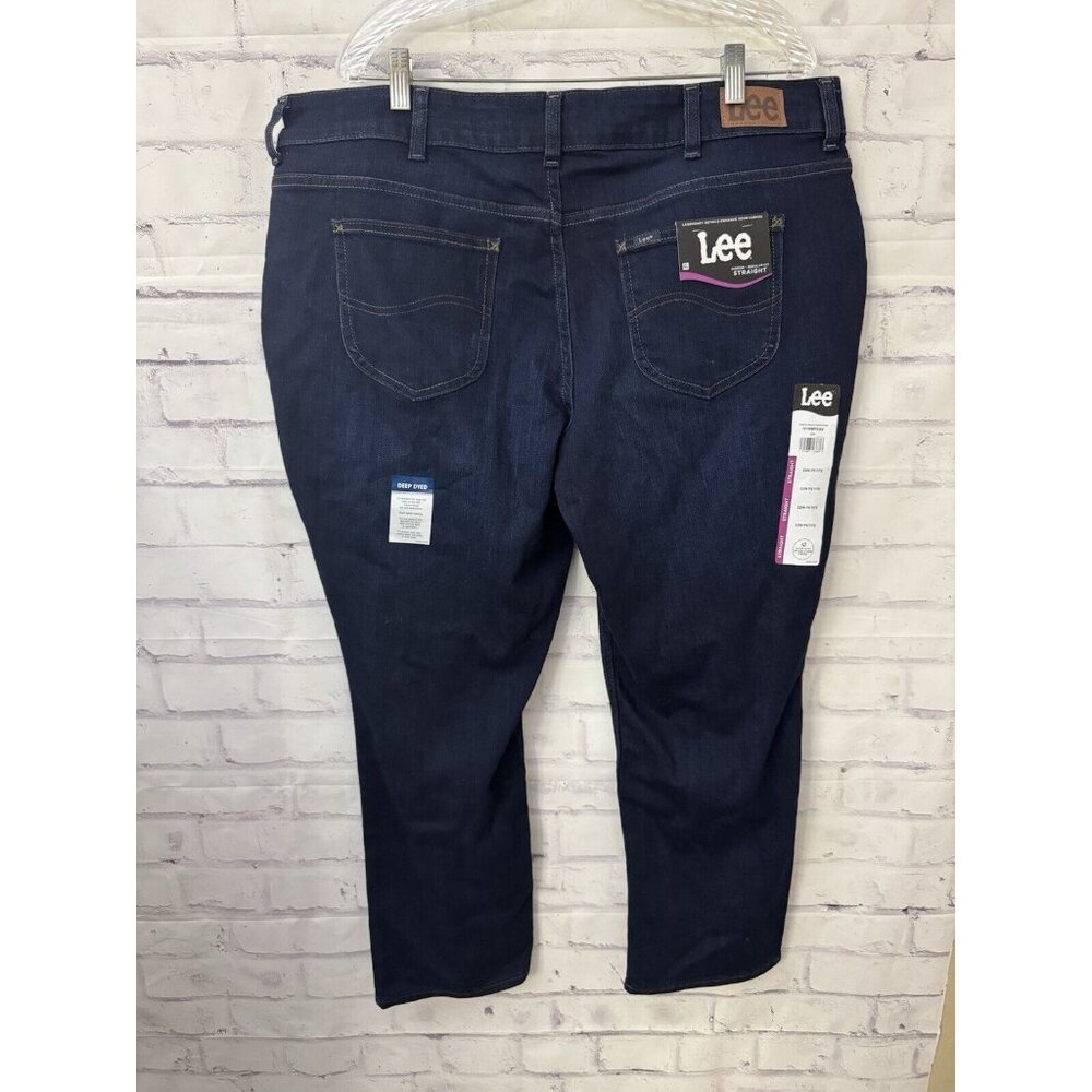 Lee Plus 22W Petite‎ Mid Rise Reg Fit Straight Dark Blue Jeans Stretch New W Tag - Picture 2 of 10